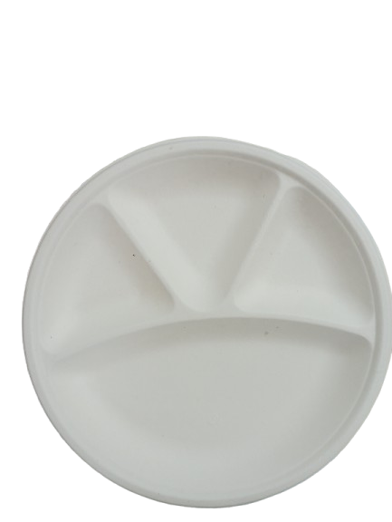 Bagasse 12 inch 4 Container Partition Plate - Pack of 100 pcs