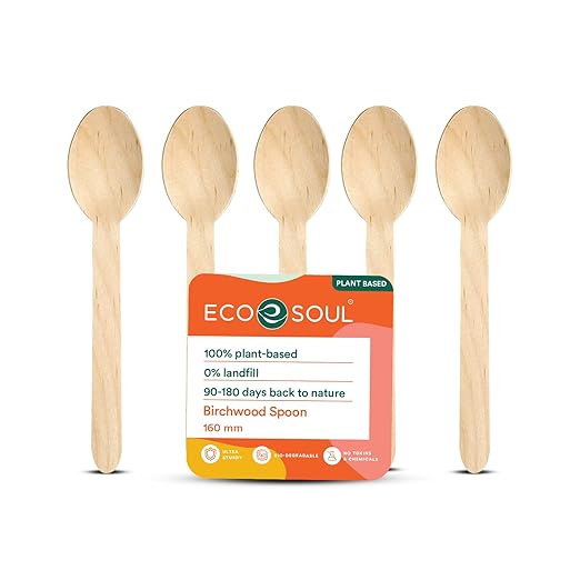 ECO SOUL [160mm, 100 Pack] Disposable Spoons