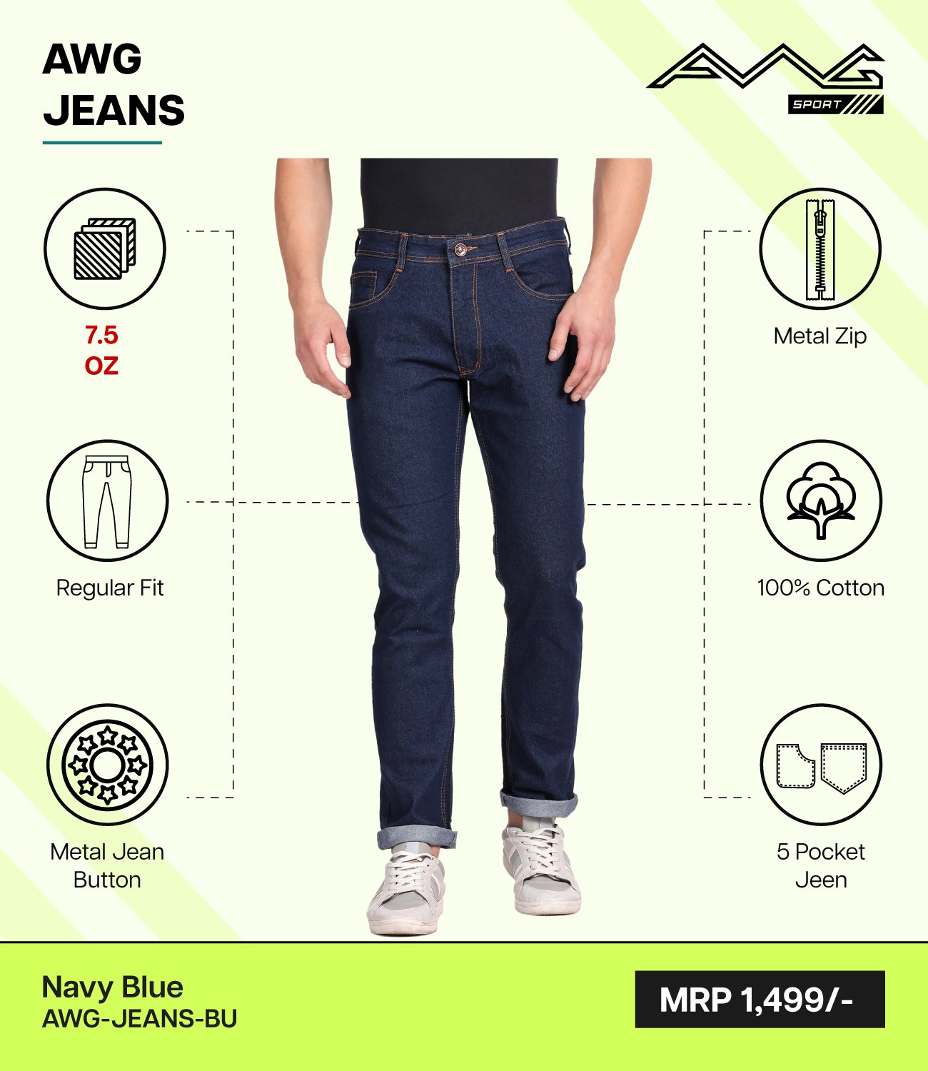 AWG Sports - Jeans Bottom Wear - Pack of 20